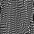 PANDEMONIUM word warped, distorted, repeated, and arranged into seamless pattern background