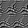 PANDEMONIUM word warped, distorted, repeated, and arranged into seamless pattern background