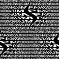 PANDEMONIUM word warped, distorted, repeated, and arranged into seamless pattern background