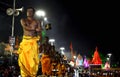 Pandits performing dhup aarti of river kshipra at the simhasth maha kumbh mela 2016, Ujjain India Royalty Free Stock Photo