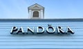 Pandora sign at the entrance of store in Howell, MI. Pandora is a Danish designer jewelry brand