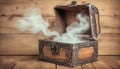 pandoras box with smoke on a wooden background Royalty Free Stock Photo