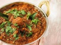 PANEER BUTTER MASALA Korma served in karahi isolated on table closeup top view of indian spices food Royalty Free Stock Photo