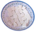 Paneer or cottage cheese cube close up, slice pieces of homemade fresh raw panner