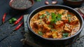 paneer khus khus curry on black bowl