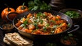 Paneer Sabji or Curry with Two Chappati in Plate on Blurry Background Image