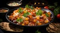 Paneer Sabji or Curry with Two Chappati in Plate on Blurry Background Image