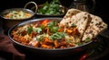 Paneer Sabji or Curry with Two Chappati in Plate on Blurry Background