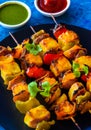 Paneer tikka kebabs served with sauce and mint chutney Royalty Free Stock Photo