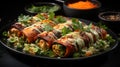 Paneer Tikka Roll on a Plate on Selective Focus Background Royalty Free Stock Photo