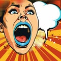 comic strip style artwork showing close-ups of a people\'s shocked expression and empty speech bubbles with halftone detail Royalty Free Stock Photo