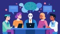 A panel discussion on the ethics of AI integration in neurotech features experts from various fields debating the Royalty Free Stock Photo