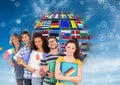 panel with flags in a ball an connections with students with flags