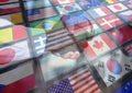 panel with flags black and white men shaking the hand each other