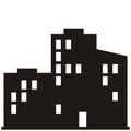 Panel houses, black silhouette of town, vector icon