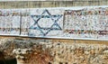 A panel made of drawings of children with Magen David on the walls of the old city of Jerusalem in the Jewish quarter of the city