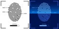 Panel for scanning person fingerprint for mobile identification app. Biometric identification of human data. Unique pattern on