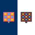 Panel, Solar, Construction  Icons. Flat and Line Filled Icon Set Vector Blue Background Royalty Free Stock Photo
