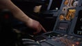 Panel of switches on an aircraft flight deck. Autopilot control element of an airliner. Pilot controls the aircraft