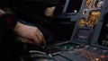 Panel of switches on an aircraft flight deck. Autopilot control element of an airliner. Pilot controls the aircraft Royalty Free Stock Photo