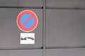 Panel vehicle sign evacuation french text means risk car impound front of personal home entrance door garage