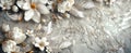 panel wall art, marble background with feather and flowers desig Royalty Free Stock Photo