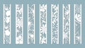Panels with floral pattern. Flowers and leaves. Laser cut. Set of bookmarks templates. Image for laser cutting, plotter cutting or