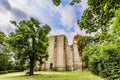 Ruins of the unfinished Gothic church of Virgin Mary from garden