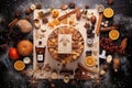 Panettone, Elegant Autumn and Winter Themed Charcuterie Board with Artisanal Cheese, Nuts, and Seasonal Fruits Royalty Free Stock Photo