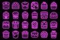 Panettone icons set vector neon