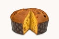 Panettone with marron glace, italian cake, with the cuts of a slice,