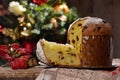 Panettone Natale con fetta Royalty Free Stock Photo