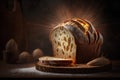 Panettone, traditional italian christmas cake on dark background