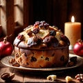 Panettone , traditional popular sweet dessert cake, christmas bread food photo