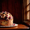 Panettone , traditional popular sweet dessert cake, christmas bread food photo