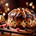 Panettone , traditional popular sweet dessert cake, christmas bread food photo