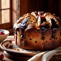 Panettone , traditional popular sweet dessert cake, christmas bread food photo