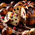 Panettone , traditional popular sweet dessert cake, christmas bread food photo