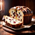 Panettone , traditional popular sweet dessert cake, christmas bread food photo