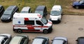 An ambulance arrives in the yard upon arrival