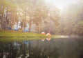 Pang ung , reflection of pine tree in a lake , meahongson , Thai