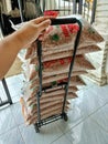 Pile of Red Rice Products packaged in plastic to be sold to the market