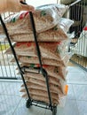 Pile of Red Rice Products packaged in plastic to be sold to the market
