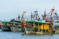 Fisherman boats anchored at Pangkor jetty. Royalty Free Stock Photo