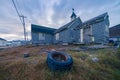 Pangnirtung, Canada - 09.03.2019: Abandoned Christian church in remote Inuit community in Nunavut, Baffin Island. Cold and cloudy