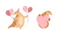 Pangolin or Scaly Anteater with Clawed Paw Holding Heart and Balloon Vector Set