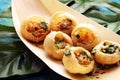 Pani Puri indian street food. Golgappe, Chat item, India. Royalty Free Stock Photo