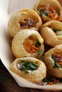 Pani Puri indian street food. Golgappe, Chat item, India. Royalty Free Stock Photo