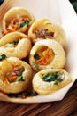 Pani Puri indian street food. Golgappe, Chat item, India. Royalty Free Stock Photo