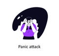 Panic attack and anxiety, psychology concept. Scared nervous disoriented woman feeling fear. Psychological, mental